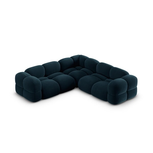 Tamsiai mėlynos spalvos iš velveto kampinė sofa Loretto – Cosmopolitan Design-image-2