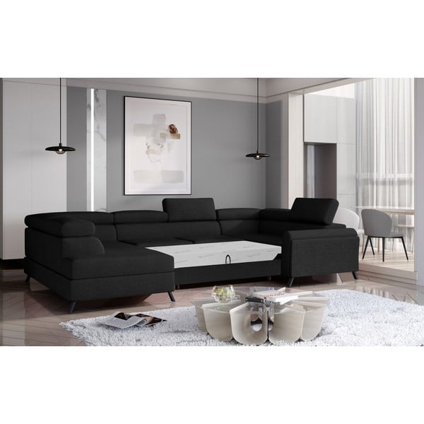 Juodos spalvos sulankstoma/su sandėliavimo vieta kampinė sofa (su kairiuoju kampu/„U“ formos) Escada – ELTAP-image-2