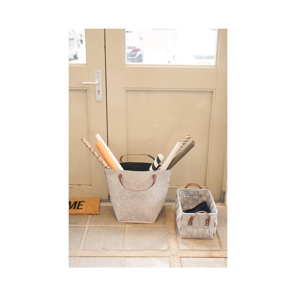 Šviesiai pilkas krepšys su odinėmis rankenomis PT LIVING Storage, 38 cm ilgio-image-3
