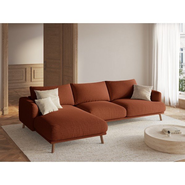 Terakotos spalvos kampinė sofa (su kairiuoju kampu/su gultu) Naomi – Micadoni -image-1