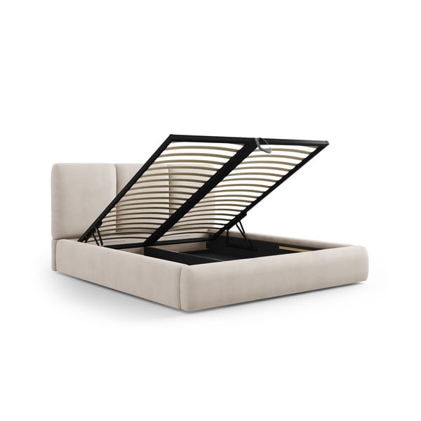 Dvigulė lova smėlio spalvos audiniu dengta su sandėliavimo vieta su lovos grotelėmis 180x200 cm Brody – Mazzini Beds-image-2