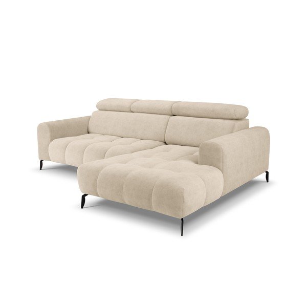 Smėlio spalvos reguliuojama kampinė sofa su aksominiu paviršiumi Milo Casa Nico, dešinysis kampas-image-4