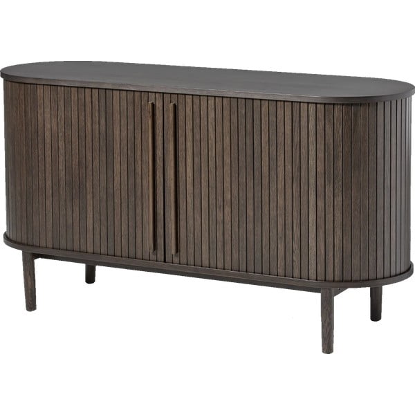 Rudos spalvos šoninė spintelė iš ąžuolo su stumdomomis durimis 140x76x45 cm Meta – Unique Furniture