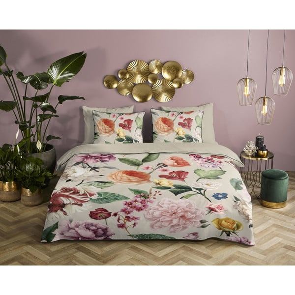Smėlio spalvos iš satino medvilnės dvigulė/itin ilga patalynė 200x220 cm Fiori – Descanso-image-1