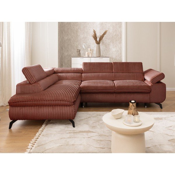 Terakotos spalvos kampinė sofa iš kordinio velveto (su kairiuoju kampu/„L“ formos) Marbeya  – Ropez-image-4