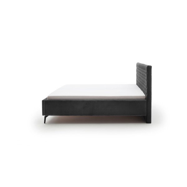 Tamsiai pilkos spalvos dvigulė lova audiniu dengta su sandėliavimo vieta su lovos grotelėmis 160x200 cm La Maison – Meise Möbel-image-3