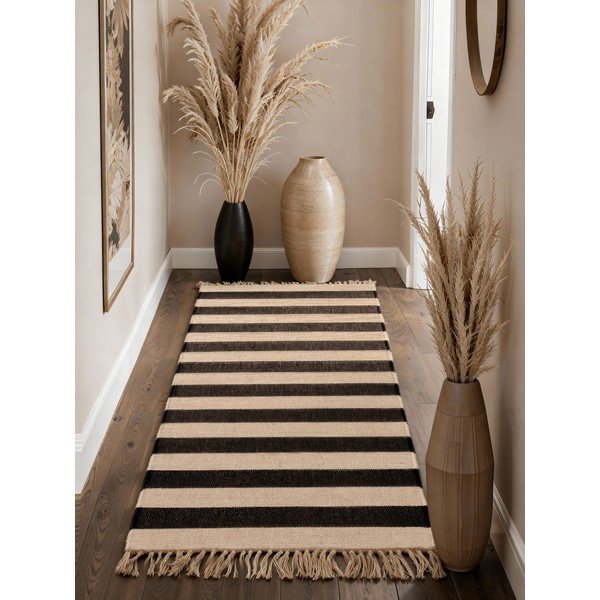 Rankų darbo juodos spalvos/kreminės spalvos iš džiuto kilimas 80x200 cm Playa – Hanse Home-image-2