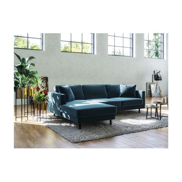 Kampinė sofa mėlynos spalvos iš velveto (su kairiuoju kampu) Kobo – MESONICA-image-3