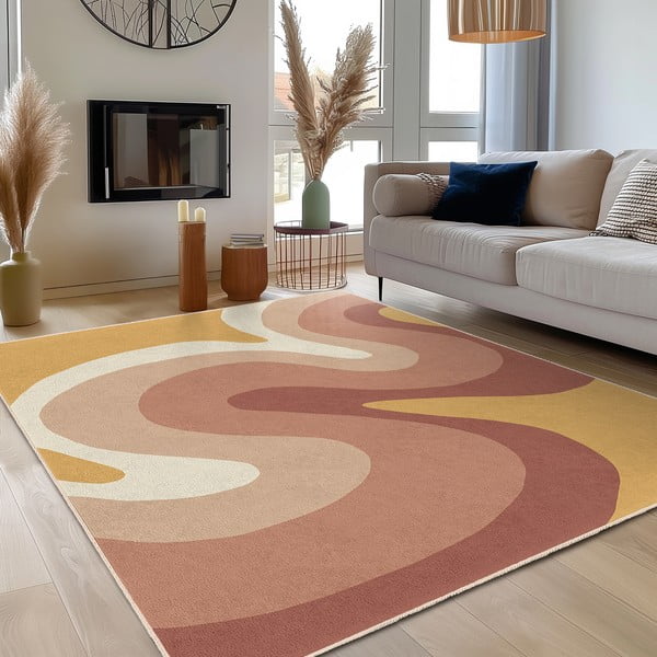 Skalbiamas ochros spalvos/pilkai rožinės spalvos kilimas 60x230 cm Strawberry Creamsicle – Mila Home-image-3