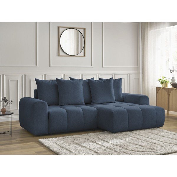 Mėlynos spalvos sulankstoma/su sandėliavimo vieta kampinė sofa iš šenilinio audinio (su dešiniuoju kampu/su gultu) Roxelane – Bobochic Paris-image-3