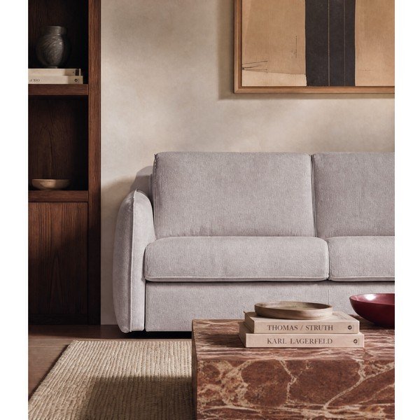 Smėlio spalvos sofa miegojimui/sulankstoma iš šenilinio audinio 189 cm Storm – Scandic-image-3