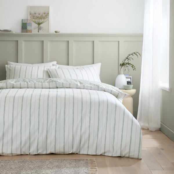 Baltos spalvos/žalios spalvos iš medvilninio perkelio viengulė patalynė 135x200 cm Scallop Floral – Bianca-image-2