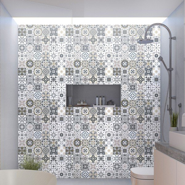 30 sieninių lipdukų rinkinys Ambiance Wall Decal Cement Tiles Antalya, 15 x 15 cm
