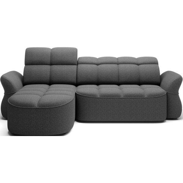 Tamsiai pilkos spalvos iš velveto sulankstoma/su sandėliavimo vieta kampinė sofa (su kairiuoju kampu/su gultu) Beneth – ELTAP