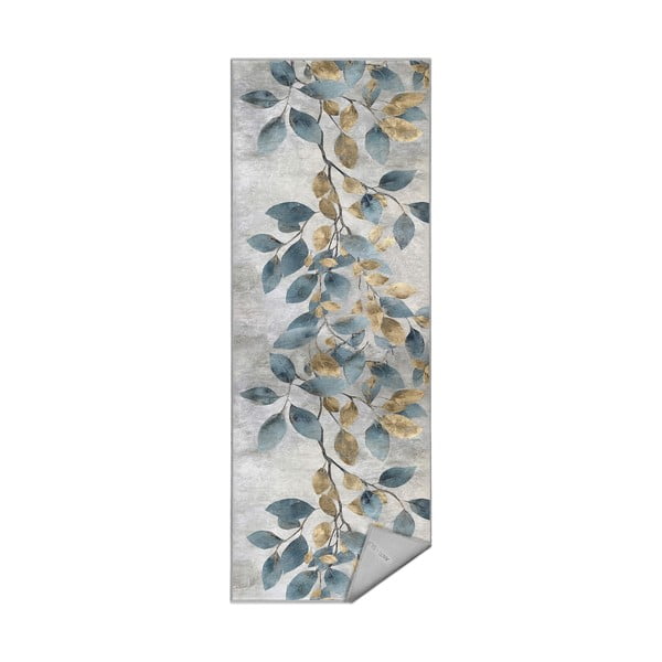 Skalbiamas kilimas šviesiai mėlynos spalvos/auksinės spalvos 80x200 cm Golden Leaves – Mila Home