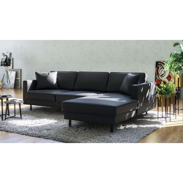 Kampinė sofa tamsiai pilkos spalvos iš odos (su dešiniuoju kampu) Kobo – MESONICA-image-1