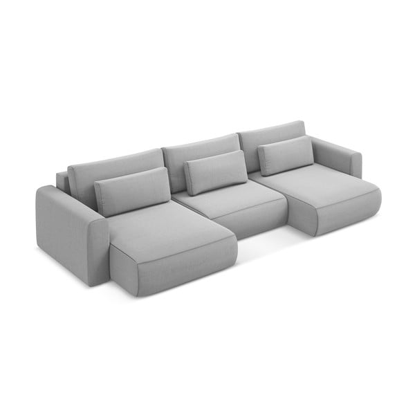 Šviesiai pilkos spalvos iš velveto sulankstoma/su sandėliavimo vieta kampinė sofa („U“ formos) Kapua – Makamii-image-4