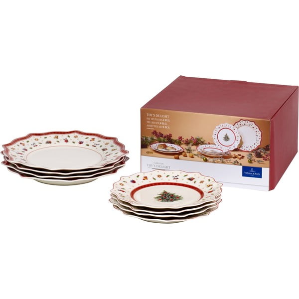 Raudonos ir baltos spalvos porceliano 8 dalių indų rinkinys su Kalėdų motyvais Villeroy & Boch