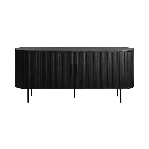 Žema šoninė spintelė juodos spalvos iš ąžuolo su stumdomomis durimis 76x180 cm Nola – Unique Furniture