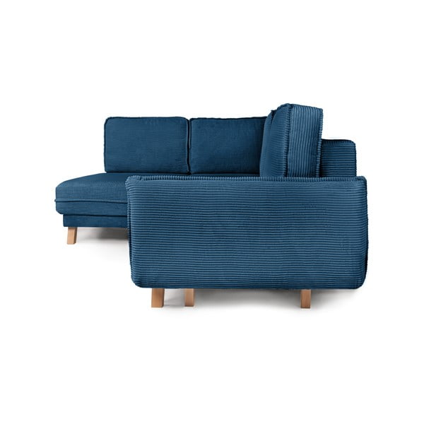 Iš kordinio velveto sulankstoma kampinė sofa mėlynos spalvos (su kairiuoju kampu) Tori – Bonami Selection-image-3