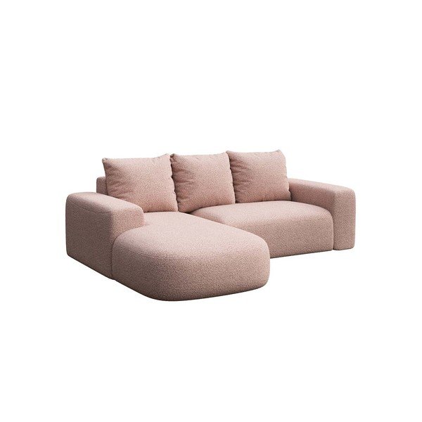Kampinė sofa šviesiai rožinės spalvos iš boucle (su kairiuoju kampu) Feiro – MESONICA-image-2