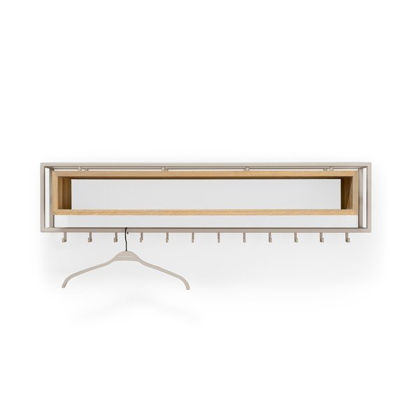 Natūralios spalvos/taupe spalvos iš ąžuolo masyvo sieninė lentyna su lentyna 118 cm School – Spinder Design-image-4