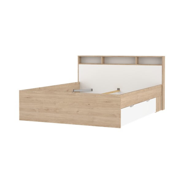 Natūralios spalvos dvigulė lova iš ąžuolo su sandėliavimo vieta be grotelių 160x200 cm Ikast – Tvilum-image-4