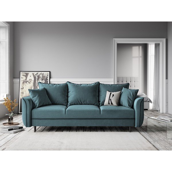 Smaragdo spalvos aksominė sofa-lova Kooko Home Basso-image-4