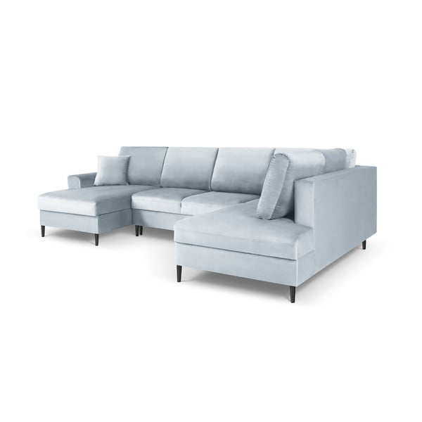 Šviesiai mėlynos spalvos iš velveto sulankstoma/su sandėliavimo vieta kampinė sofa (su dešiniuoju kampu/„U“ formos) Kyoto – Cosmopolitan Design-image-3