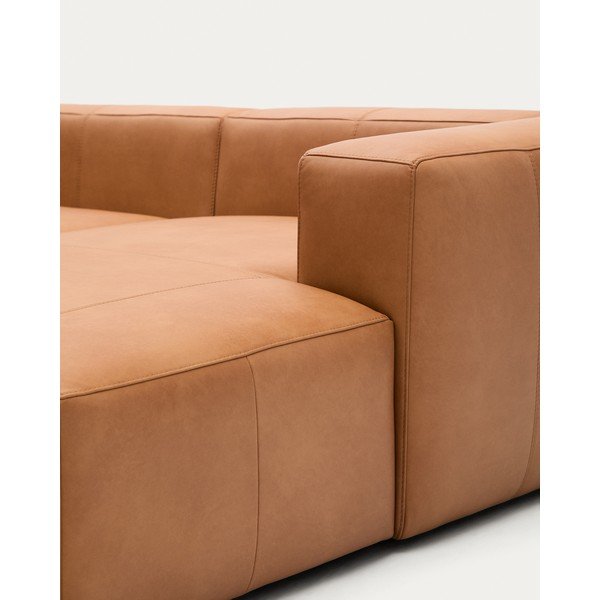 Rudos spalvos kampinė sofa iš odos (su dešiniuoju kampu/su gultu) Blok – Kave Home-image-2