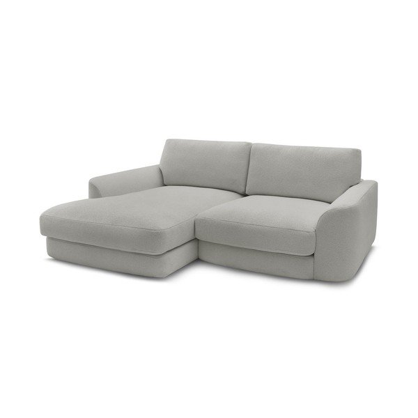 Šviesiai pilkos spalvos kampinė sofa iš boucle (su kairiuoju kampu/su gultu) Leonore – Bobochic Paris