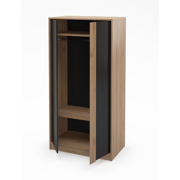 Drabužių spinta juodos spalvos/natūralios spalvos iš ąžuolo 90x180x53 cm Dennis – Marckeric-image-3