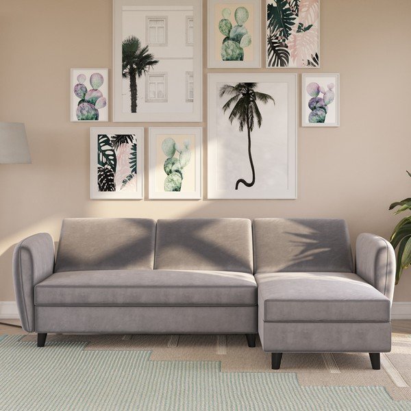 Iš velveto sulankstoma kampinė sofa pilkos spalvos Perry – Støraa-image-3