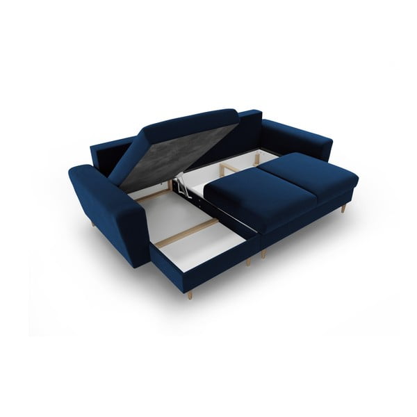 Mėlynos spalvos iš velveto sulankstoma/su sandėliavimo vieta kampinė sofa Kyoto – Cosmopolitan Design-image-3