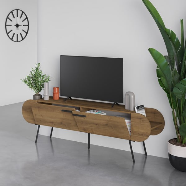 TV spintelė natūralios spalvos iš riešutmedžio 195x57 cm Saluso – Marckeric-image-1