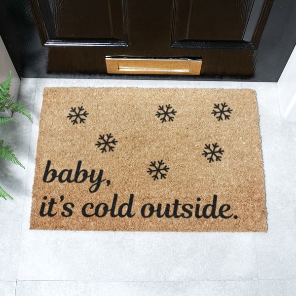 Iš kokoso pluošto grindų kilimėlis su Kalėdų motyvu 40x60 cm Baby It's Cold Outside – Artsy Doormats-image-2