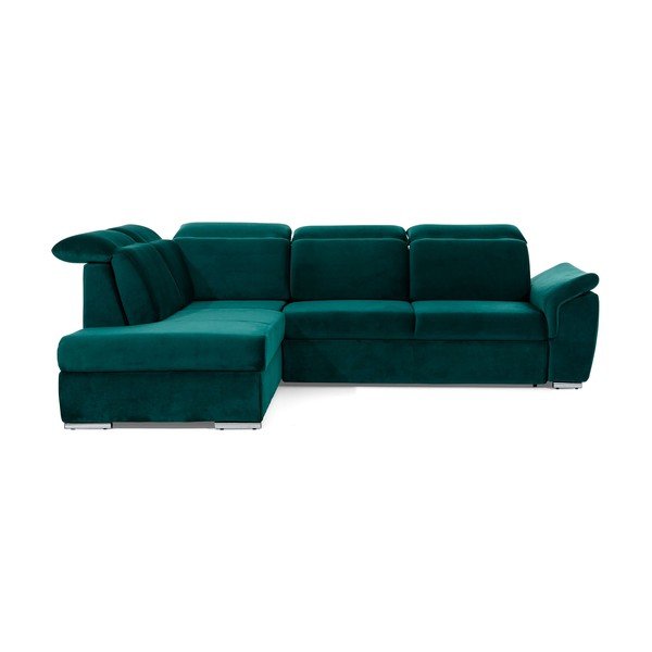 Žalios spalvos iš velveto sulankstoma/su sandėliavimo vieta kampinė sofa (su kairiuoju kampu/„L“ formos) Loreto – ELTAP
