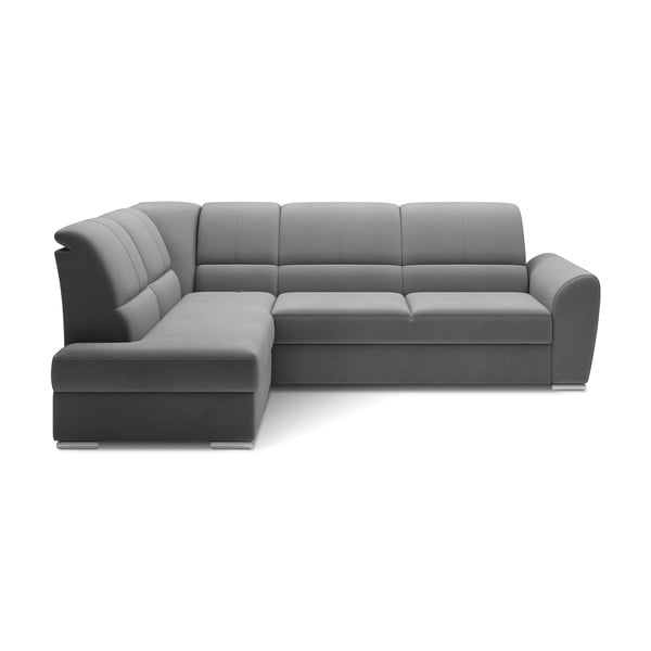 Pilkos spalvos iš velveto sulankstoma/su sandėliavimo vieta kampinė sofa (su kairiuoju kampu/„L“ formos) Siber – ELTAP
