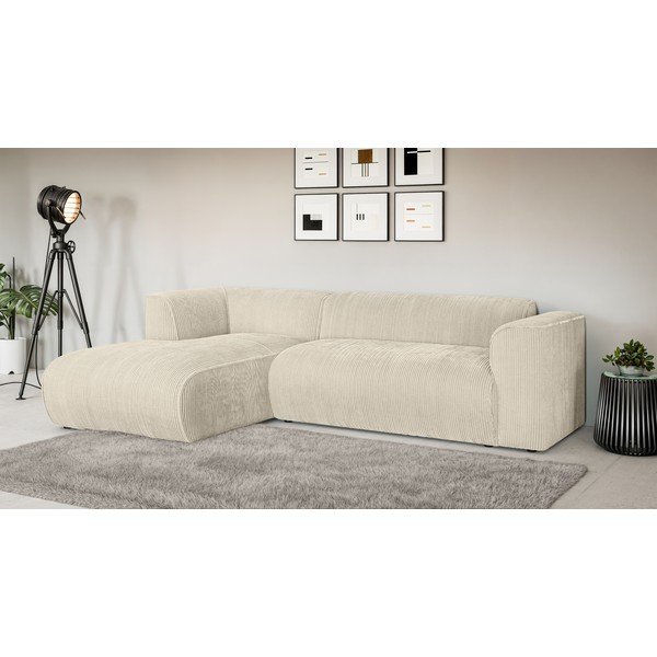 Smėlio spalvos kampinė sofa iš kordinio velveto (su kairiuoju kampu/su gultu) Merid  – Ropez-image-1