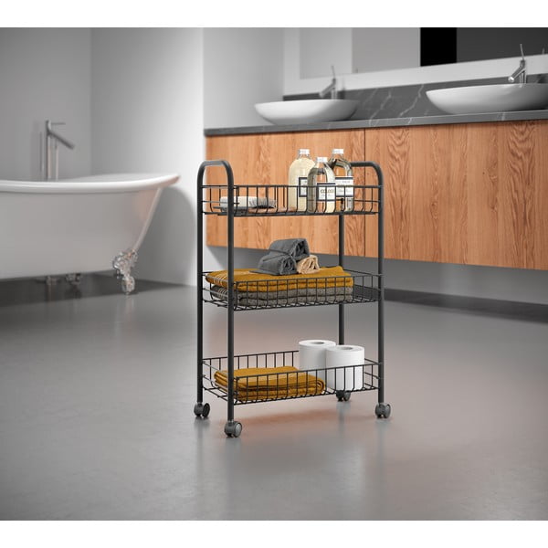 Černý pojízdný vozík z nerezové oceli Metaltex Lugano Lava-image-1