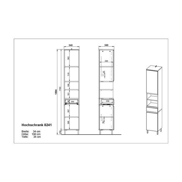 Balta aukšta vonios kambario spintelė 34x190 cm Salinas - Germania-image-3