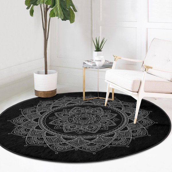Skalbiamas/robotiniams dulkių siurbliams apvalios formos kilimas juodos spalvos ø 100 cm Comfort – Mila Home-image-2