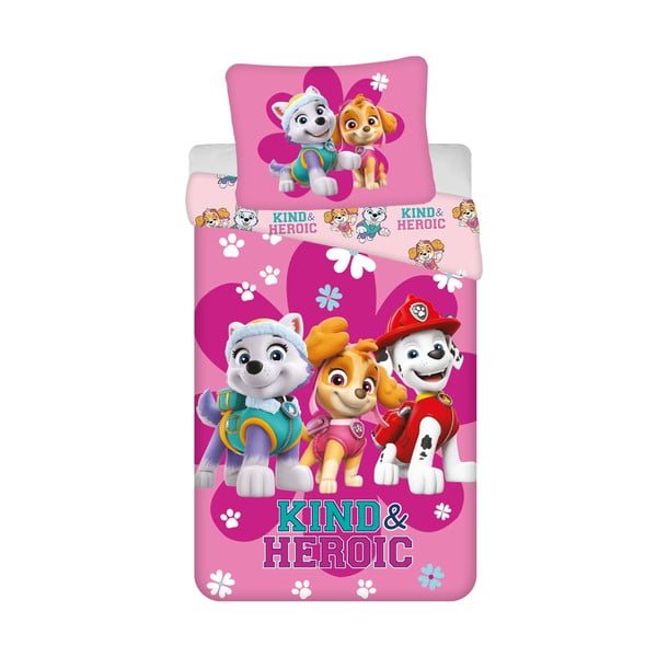 Rožinės spalvos iš medvilnės viengulė vaikiška patalynė 140x200 cm Paw Patrol "Heroic" – Jerry Fabrics