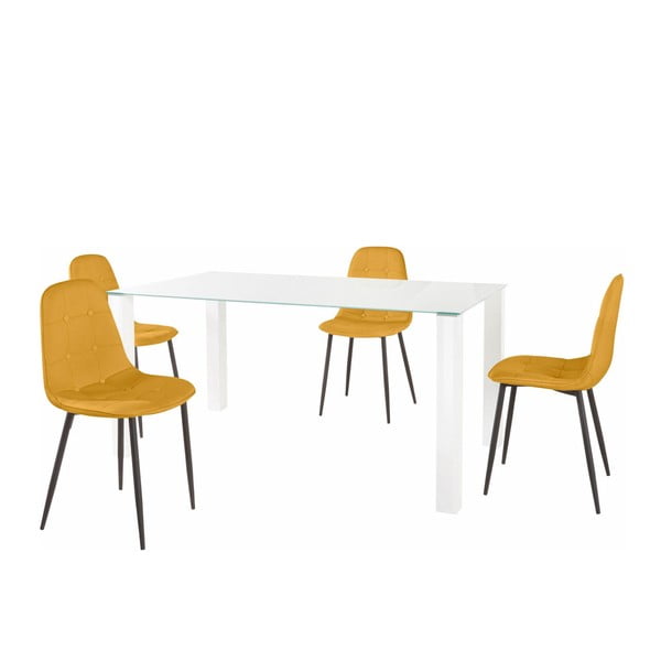 Valgomojo stalo ir 4 geltonų kėdžių rinkinys "Støraa Dante", stalo ilgis 160 cm