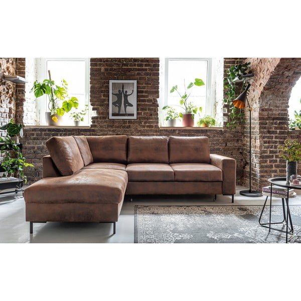 Iš dirbtinės odos sulankstoma kampinė sofa rudos spalvos (su kairiuoju kampu) Lofty Lilly – Miuform-image-1
