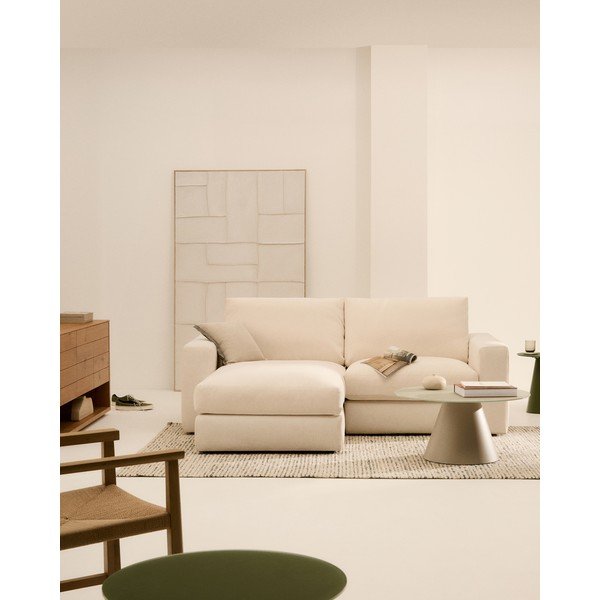 Smėlio spalvos kampinė sofa iš šenilinio audinio (su kairiuoju kampu/su gultu) Alea – Kave Home-image-1