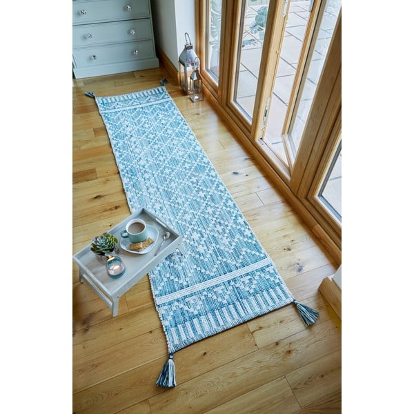 Smėlio ir mėlynos spalvos medvilninis kilimas Flair Rugs Leela, 60 x 200 cm-image-1
