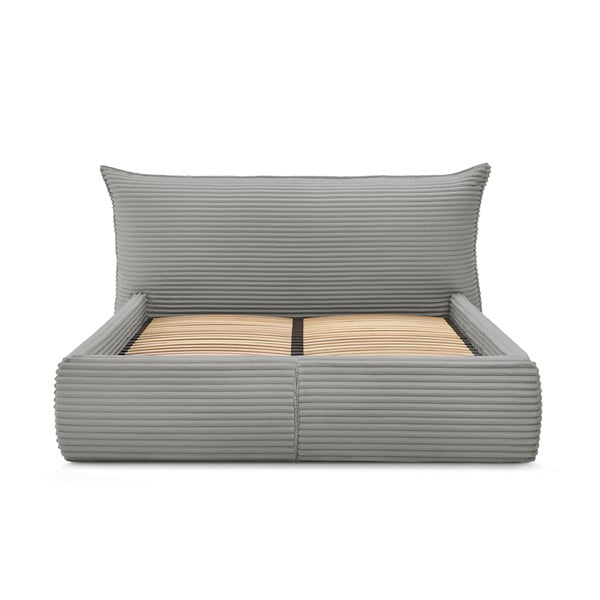 Dvigulė lova pilkos spalvos audiniu dengta su sandėliavimo vieta su lovos grotelėmis 160x200 cm Jade – Bobochic Paris-image-4