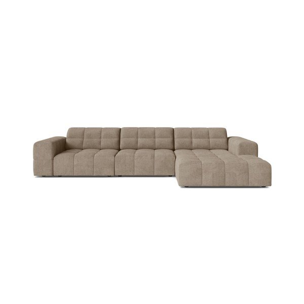 Smėlio spalvos kampinė sofa iš šenilinio audinio (su dešiniuoju kampu/su gultu) Chicago – Cosmopolitan Design
