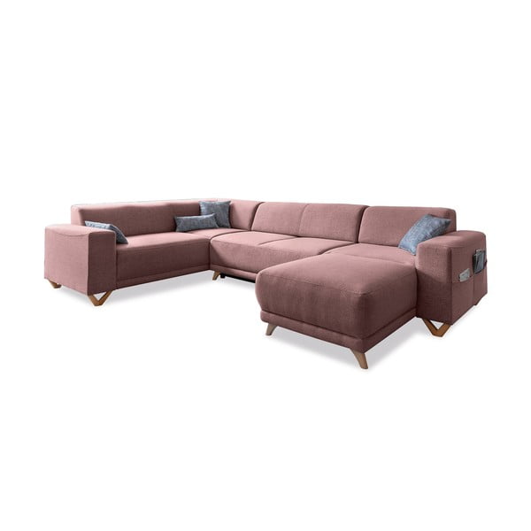 Rožinės spalvos sulankstoma/su sandėliavimo vieta kampinė sofa (su kairiuoju kampu/„U“ formos) Classy Sophie – Miuform